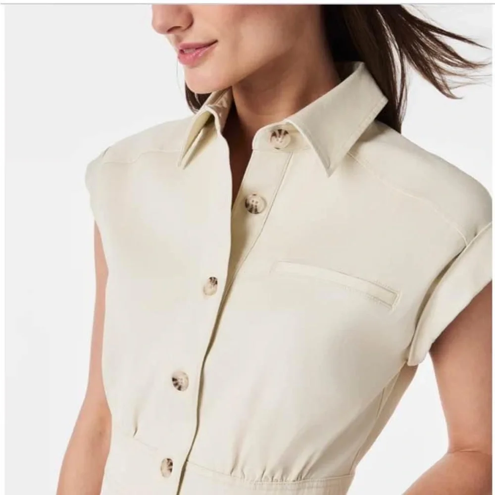 SPANX Cream Button-Up Midi Dress - Picture 3 of 5